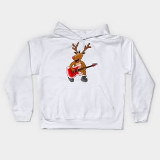 Christmas Guitarist Rudolf The Reindeer Electric Guitar Kids Hoodie